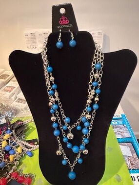 Paparazzi Turquoise Multi-Strand Beaded Necklace & Earring Set